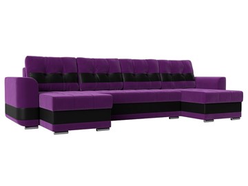 П-образный диван Честер, Фиолетовый/черный (вельвет/экокожа) в Рязани