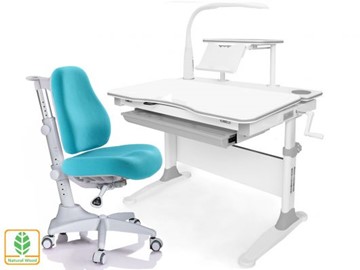 Растущая парта + стул Mealux EVO Evo-30 G (арт. Evo-30 G + Y-528 KBL)/(стол+полка+кресло+чехол+лампа)/белая столешница (дерево), цвет пластика серый в Рязани