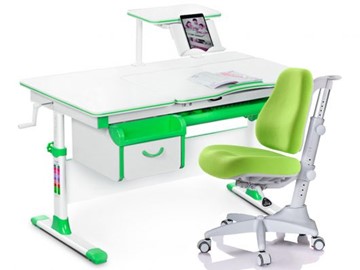 Комплект растущая парта + стул Mealux EVO Evo-40 Z (арт. Evo-40 Z + Y-528 KZ) / (стол+полка+кресло+чехол)/ белая столешница / цвет пластика зеленый в Рязани