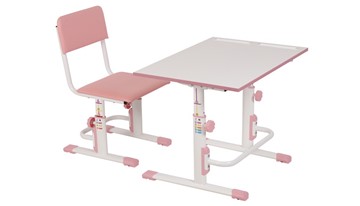 Растущий комплект мебели POLINI Kids Растущая парта-трансформер М1 и стул регулируемый L Белый-розовый в Рязани