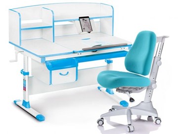 Комплект растущая парта + стул Mealux-EVO Evo-50 BL (арт. Evo-50 BL + Y-528 KBL) / (стол+полка+кресло) / белая столешница / цвет пластика голубой в Рязани