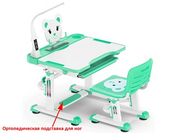 Парта растущая + стул Mealux EVO BD-04 Teddy New XL, с лампой, green, зеленая в Рязани