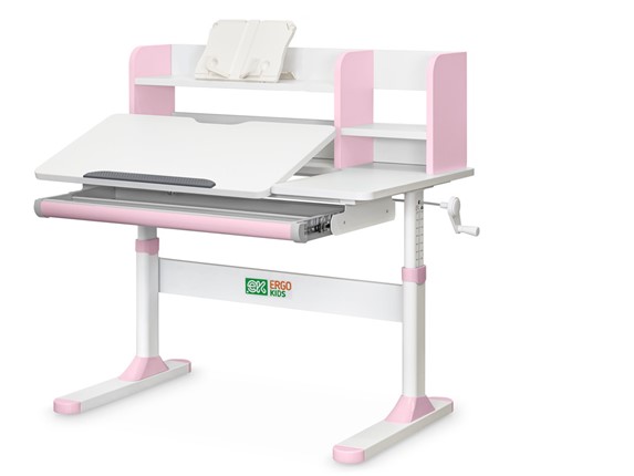Растущий стол Ergokids TH-330 Pink TH-330 W/PN, столешница белая / накладки на ножках розовые в Рязани - изображение