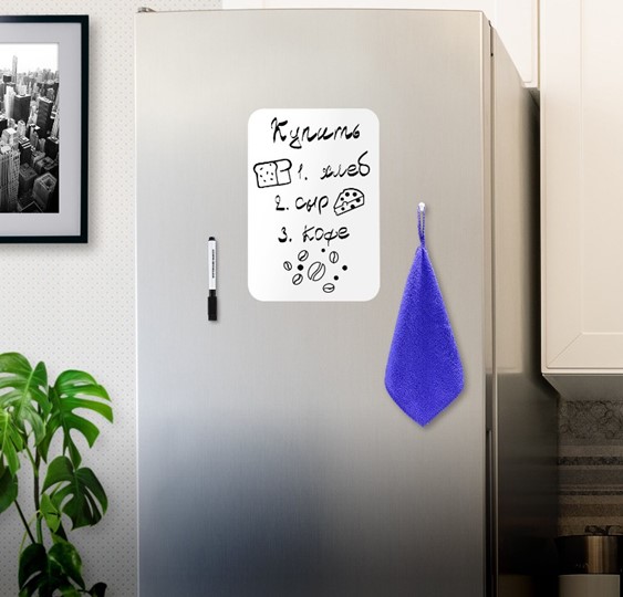 Магнитно-маркерная доска на холодильник BRAUBERG, 30х21 см с маркером, магнитом и салфеткой в Рязани - изображение 2